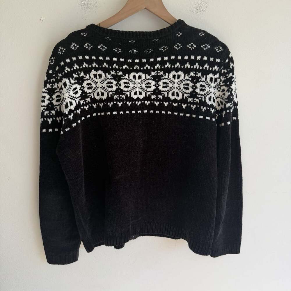 Alfred Dunner Petites Full Zip Fair Isle Ice Skating Sweater Size PXL Black - Picture 2 of 5